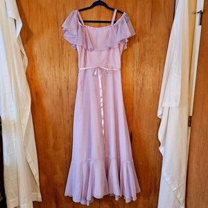 Vtg 70s NOS JC Penney Baby Blue Maxi Cottage Ruffle Bridesmaid Dress Womens S